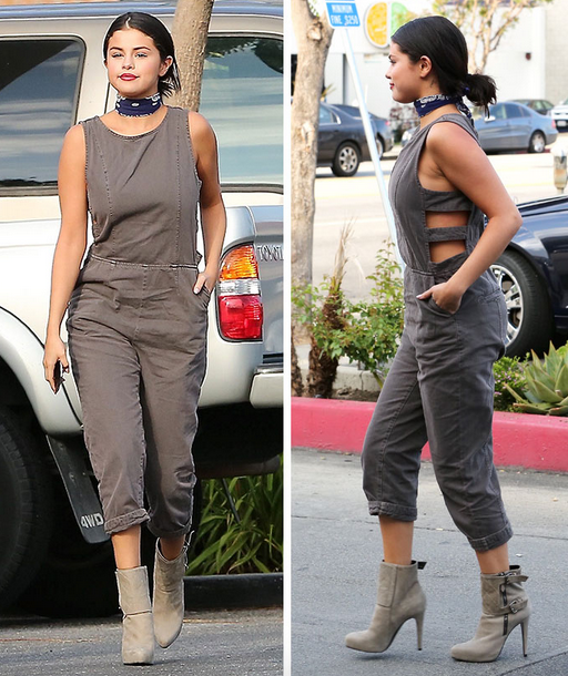 Selena Gomez Grey Jumpsuit Look for Less