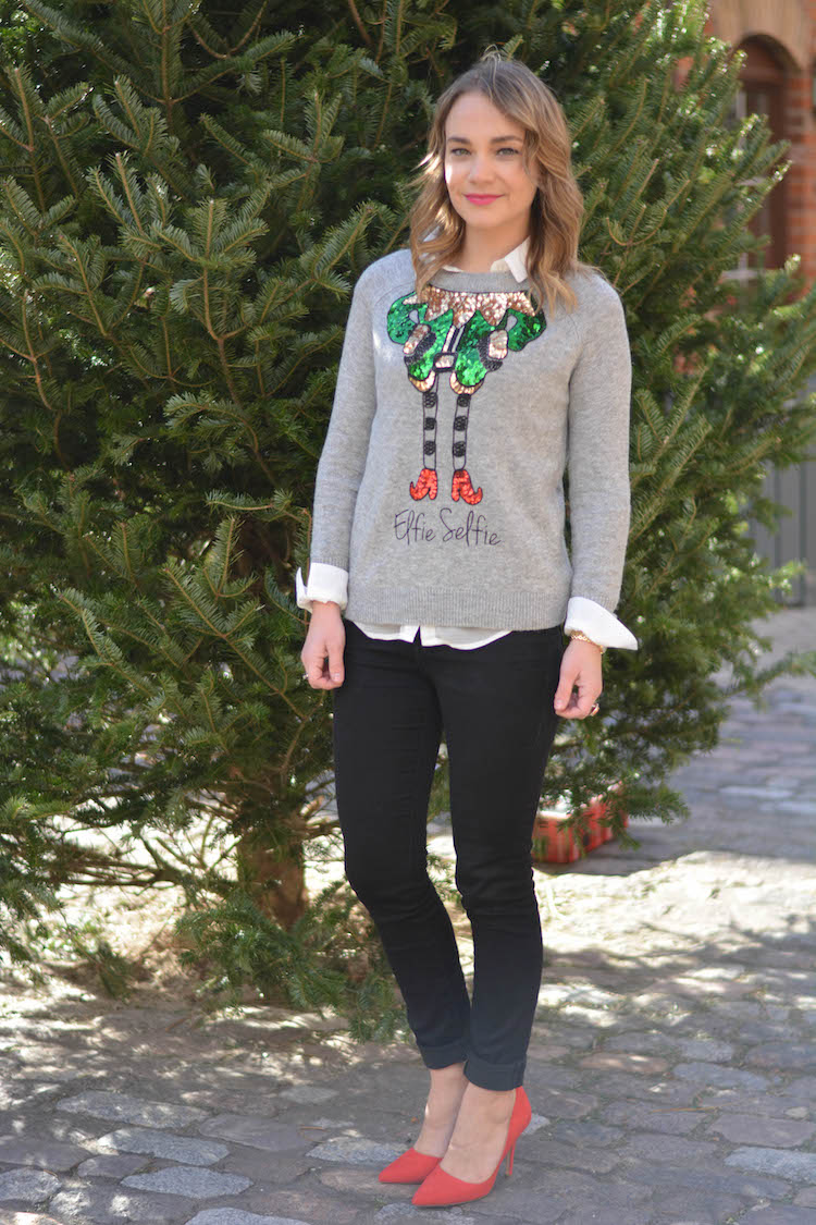Affordable Christmas Sweaters | Elfie Selfie Ugly Christmas Sweater | Nelle Creations